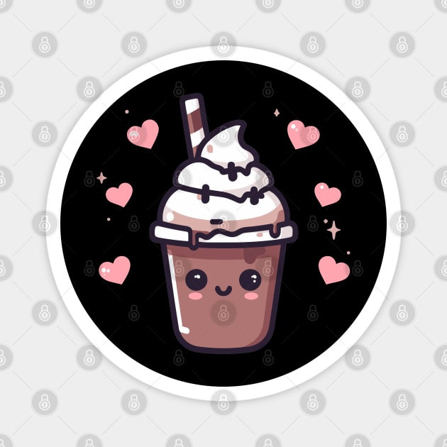 Kawaii Chocolate Ice Cream Milkshake with Hearts | Design for Kawaii Food Lovers Magnet by Nora Liak